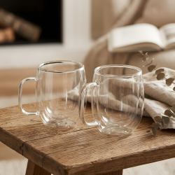 Double Wall Glass Mug 350 ml Set - 2 Pcs